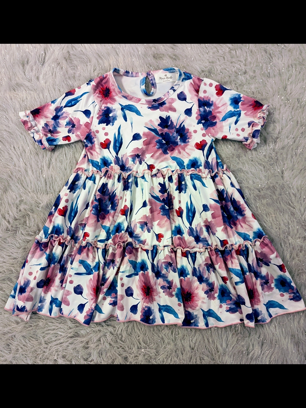 Marie Nicole Tiered Floral Ruffle Dress for Girls - Pink & Blue - 5/6